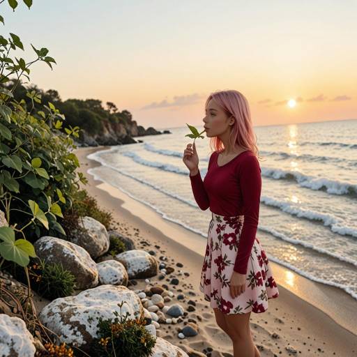 Moody Beach Scene with Pink-Haired Youth