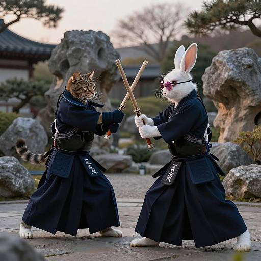Samurai Cat and Aikido Rabbit Kendo Duel