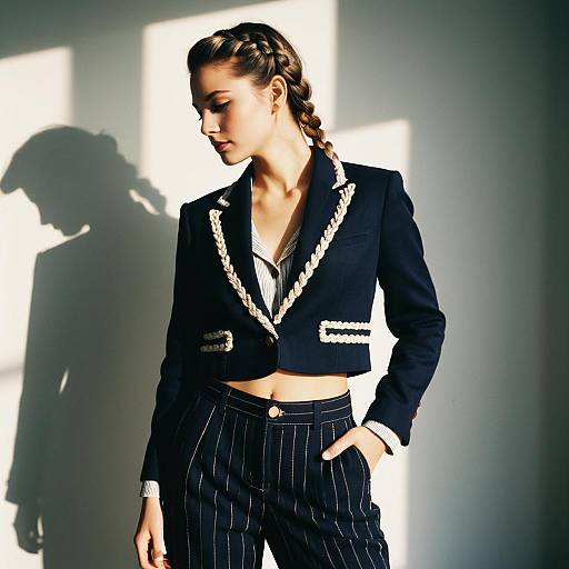 Fashion Model with Crown Braid in Vintage Blazer