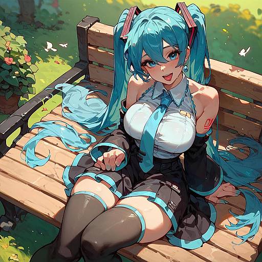 Smiling Girl on Park Bench