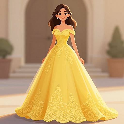 Elegant Woman in Yellow Prom Dress
