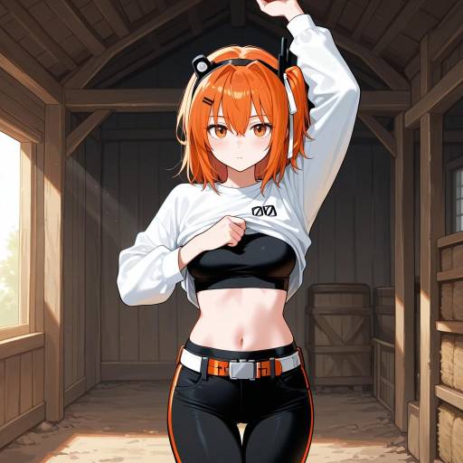 Anime Girl Stretching in Barn