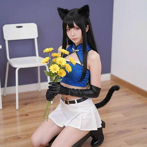 Asian Catgirl Cosplay with Flowers