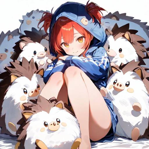 Curious Girl with Red Pigtails and Hedgehog Curious Girl with Red Pigtails and Hedgehog