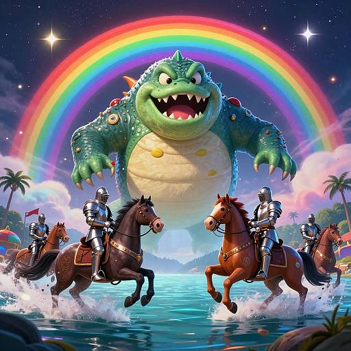 Epic Ogopogo Battle in Psychedelic Style