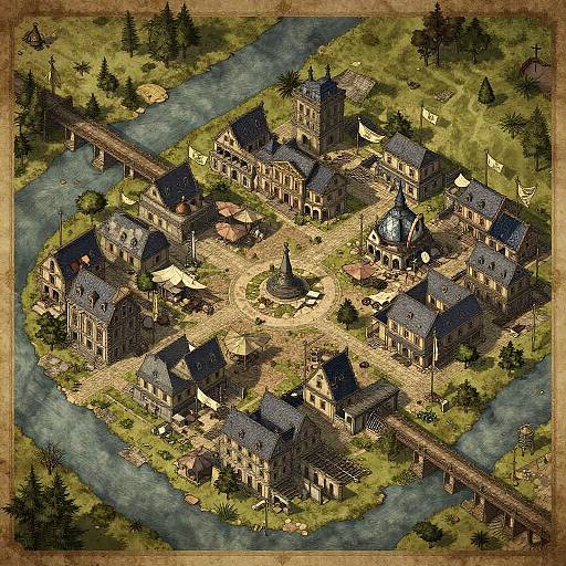 Ruined Town Map with Vintage Decay