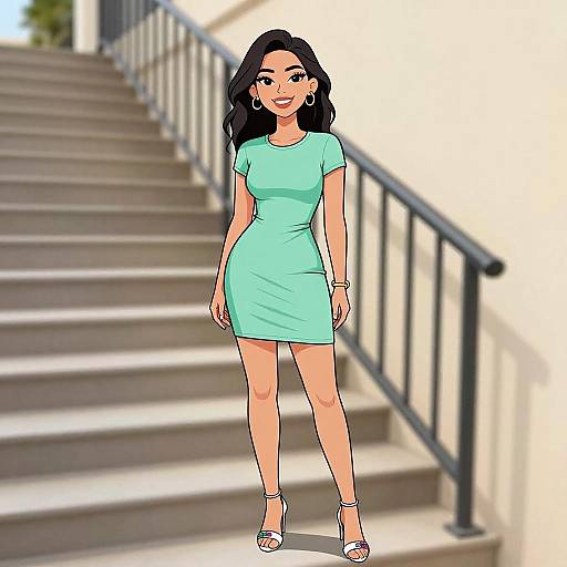 Smiling Woman in Mint Green Dress