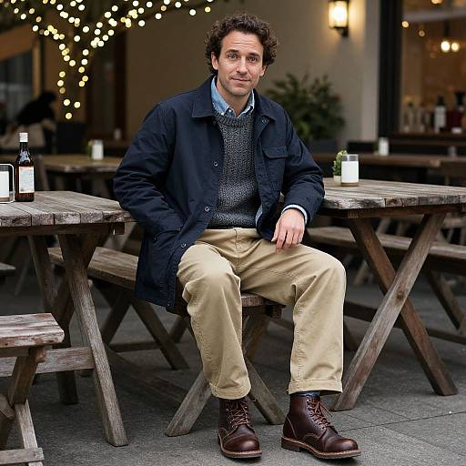 Man in Rustic Bistro with Stylish Attire