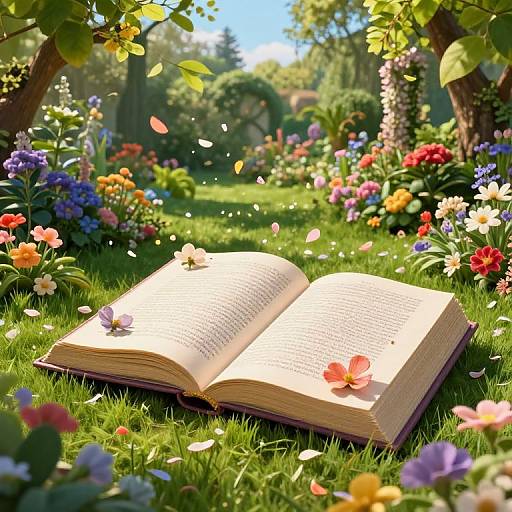Surreal Garden with Magical Open Book