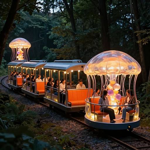 Glowing Jellyfish Train Above Forest