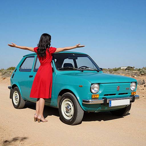 Turquoise Fiat 126P with Woman