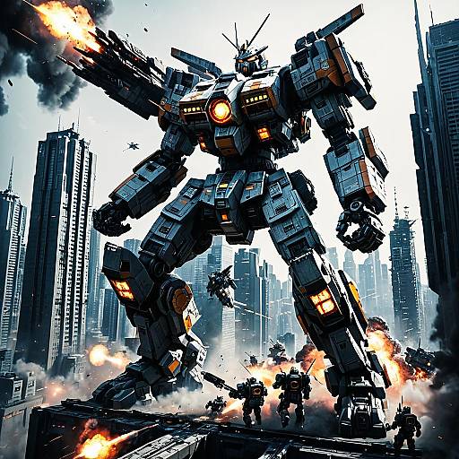 Futuristic Battle Mecha in Metropolis Siege