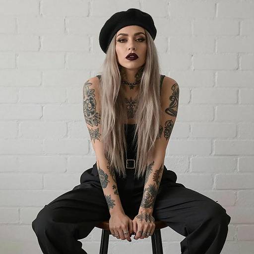Tattooed Woman Sitting Confidently