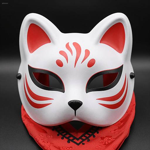 Intense Red and White Fox Mask Portrait