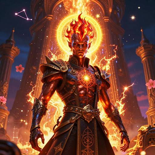 Surreal Fiery Warrior in Forge Temple