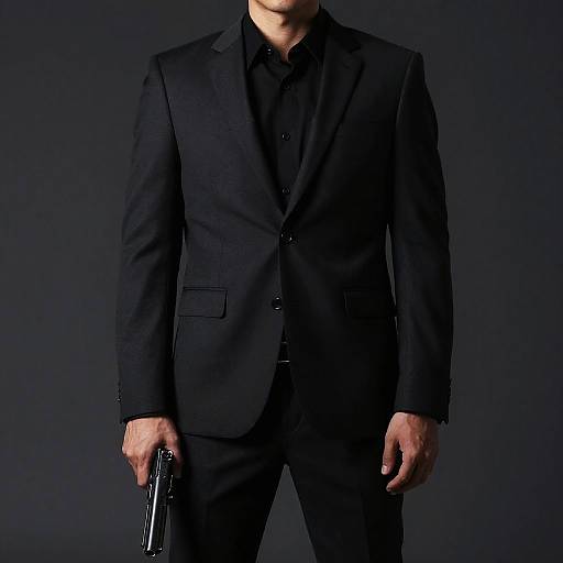 Mysterious Man in Black Suit with Gun