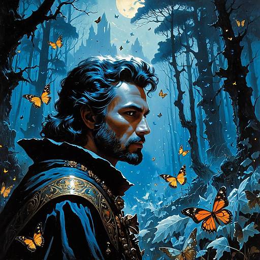 Baroque Portrait of Ethereal Wanderer with Butterflies