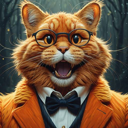 Joyful Anthropomorphic Garfield in Formal Attire