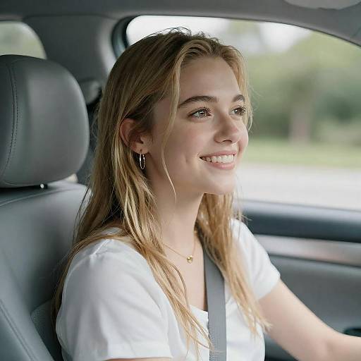 Smiling Young Woman in Car Interior