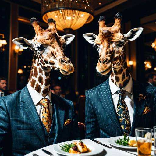 Giraffes in Suits at Fancy Restaurant