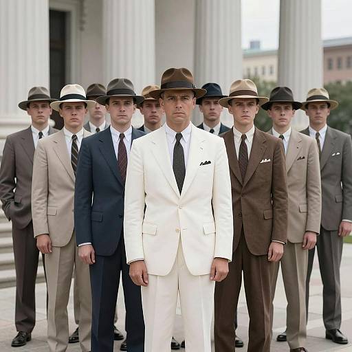 Group of Men in 1940s Suits and Hats