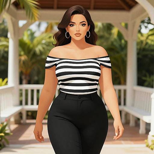 Plus-Size Woman in Tropical Garden