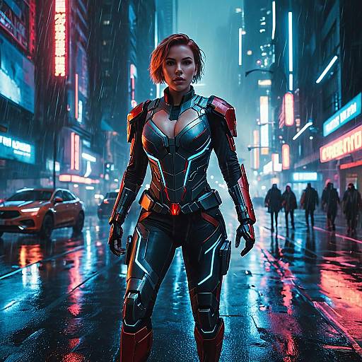 Futuristic Cybernetic Warrior in Neon City