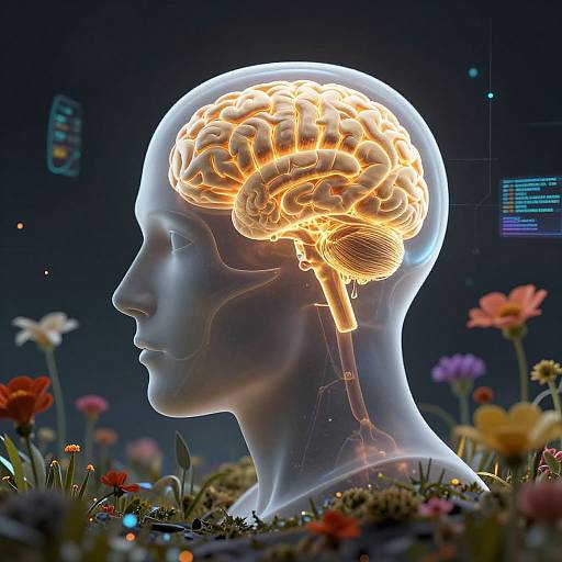 Glowing Brain in Translucent Skull