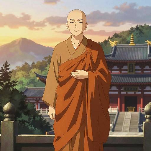 Serene Monk in Mountain Temple Anime