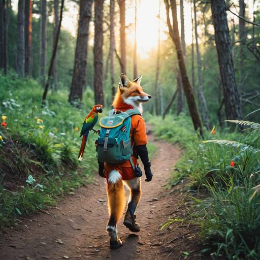 Fox Explorer with Parrot on Forest Trail Fox Explorer with Parrot on Forest Trail