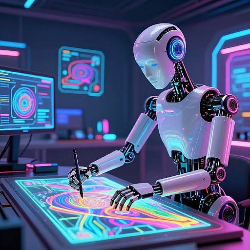 Futuristic AI Robot Artist Painting