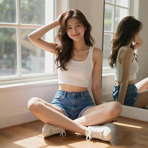 Young Woman by Window in Sunlight