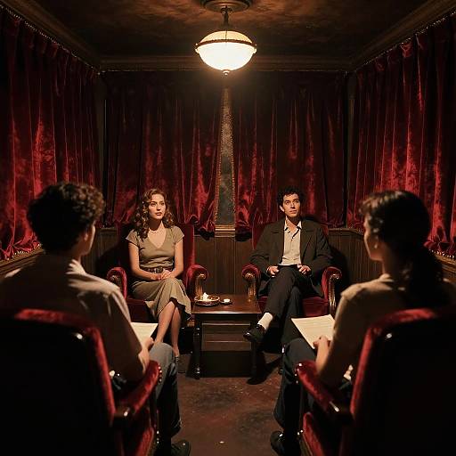 Vintage Cinema Theater Scene with Red Velvet Curtains