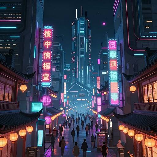 Futuristic Chinese Cyberpunk Cityscape