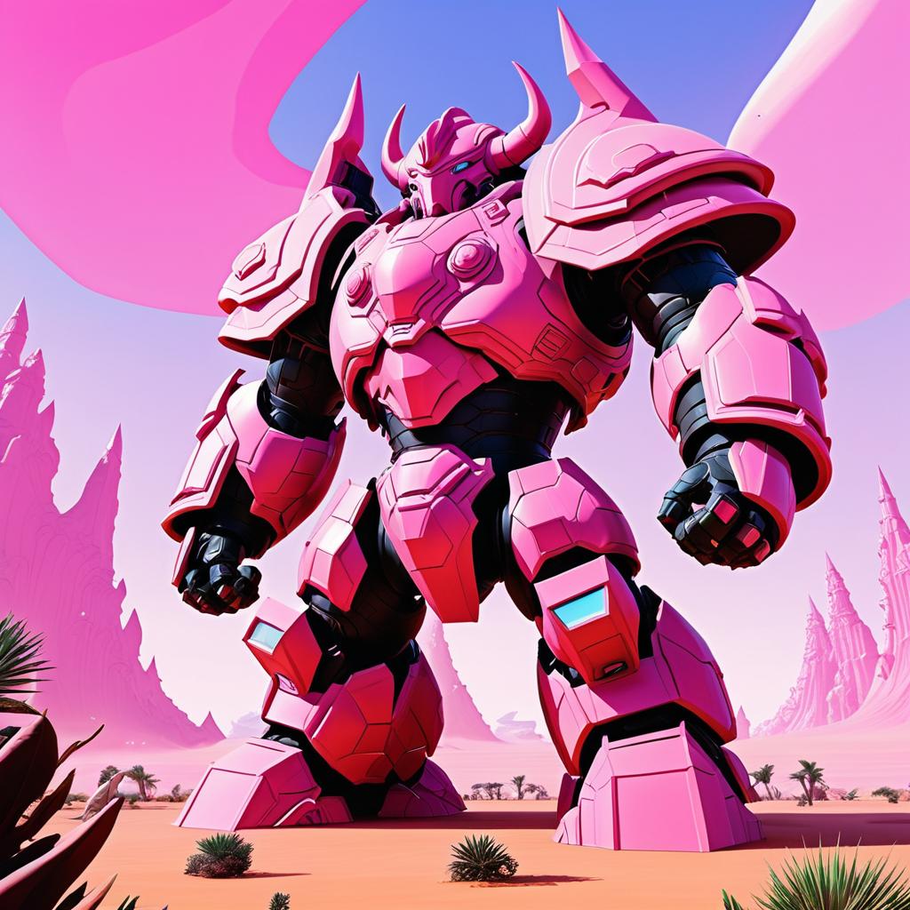 Giant Armored Pink Behemoth in Alien Landscape