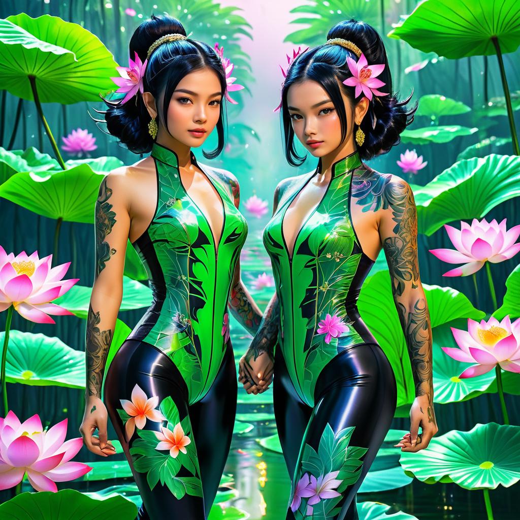 Vibrant Thai Cousins in Lotus Flowers