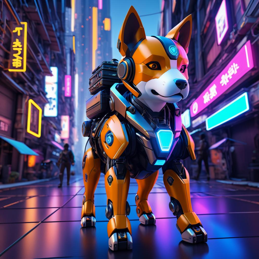 Hyper Realistic Mecha Shiva Inu in Cyberpunk City