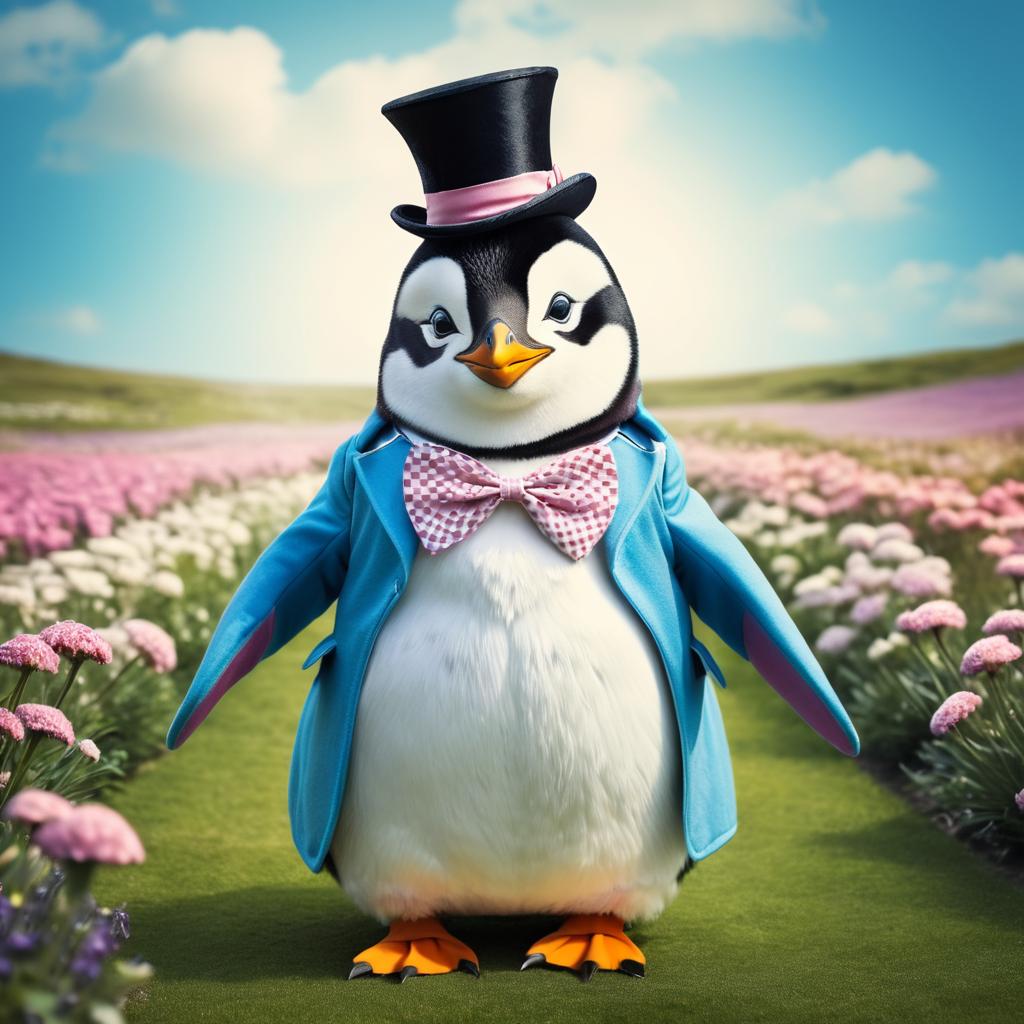 Whimsical Penguin as Alice in Wonderland