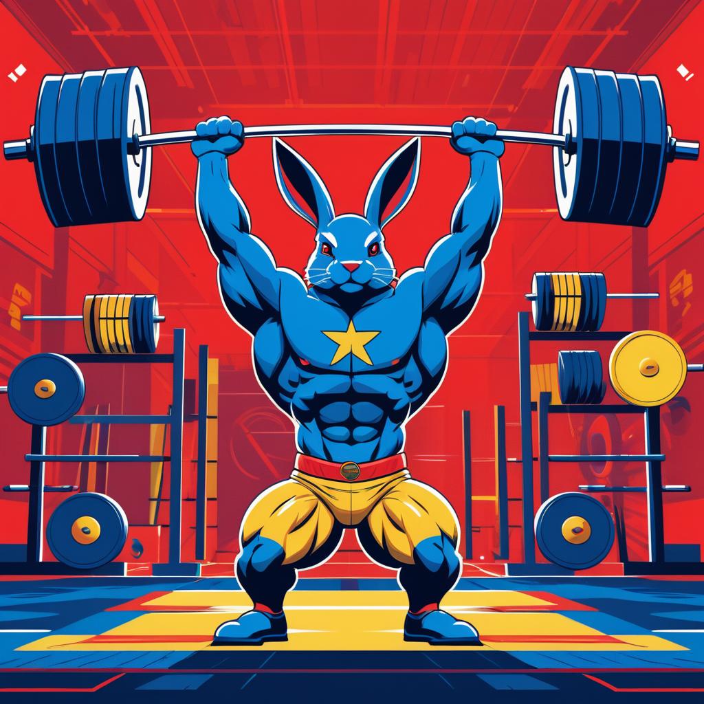 Muscular Rabbit Lifting Barbell in Gym