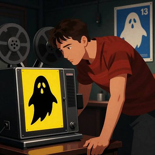 Young Man with Vintage Film Projector