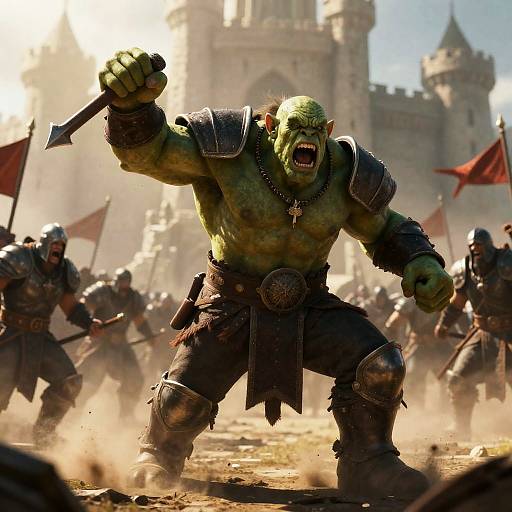 Orc Warrior Charging in Medieval Fantasy Battle