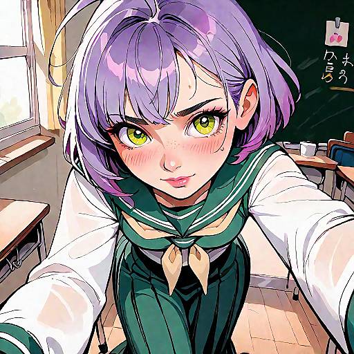Purple-Haired Schoolgirl Selfie