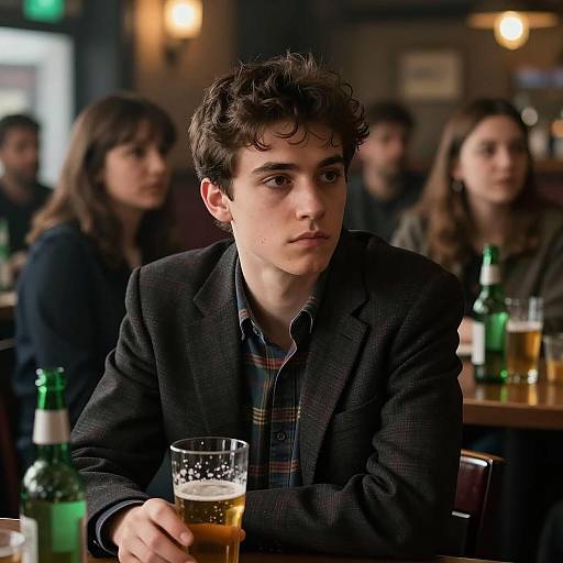 Serious Young Man in Dim Bar