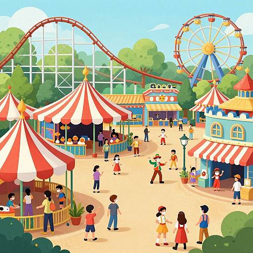 Vibrant Cartoon Theme Park Scene