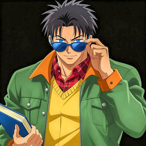 Muscular Anime Character with Blue Book