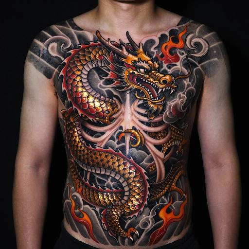 Intricate Dragon Sternum Rib Tattoo