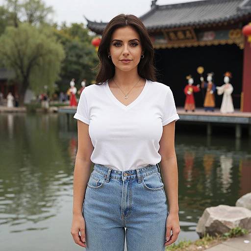 Woman by Lakeside in Richard Estes Style