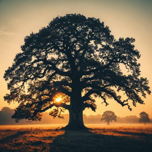 Serene Oak Tree at Sunset Illustration Serene Oak Tree at Sunset Illustration