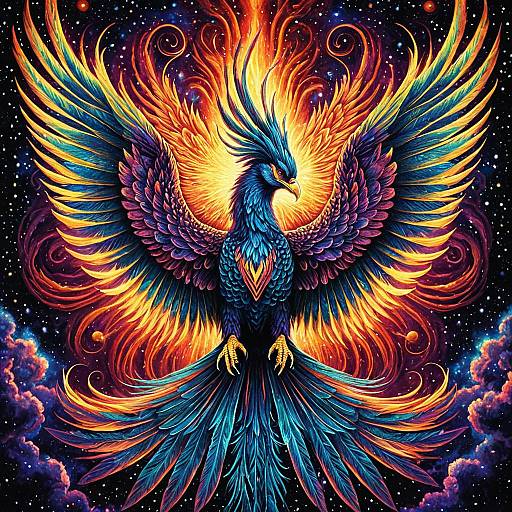 Cosmic Phoenix in Psychedelic Nebula Art