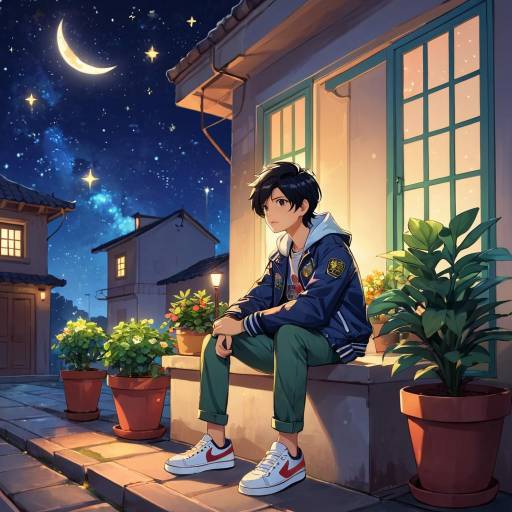 Solo Boy Under a Starry Night Sky